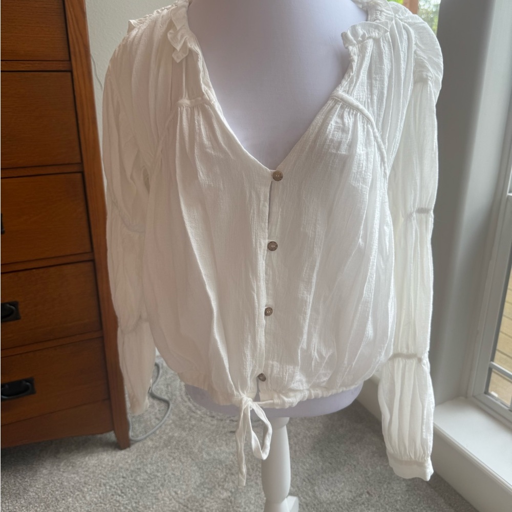 Love Whit Boho Button-Front White Peasant Blouse 096